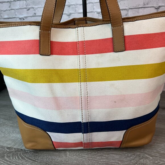 COACH F30041 Hadley Multistripe Canvas/Leather Medium Size Tote Bag - Picture 3 of 9